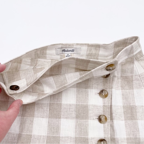 NEW Madewell Linen Blend Tulip Hem Mini Skirt Undyed NE700 Check Print Size 00 - Picture 7 of 13